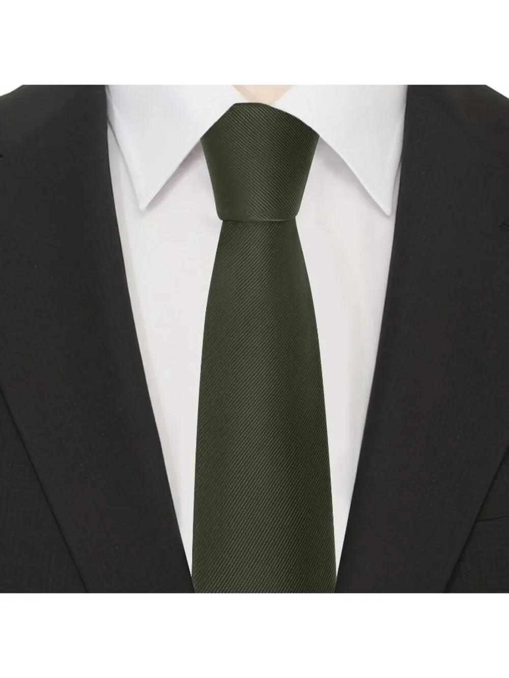 Men's Olive Green Twill Diagonal Textured Silk Formal Necktie For Business Dress
